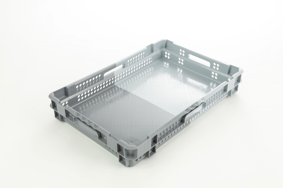 Přepravka EU8 2K světle šedá/šedá, OÚ, plné dno, perforované stěny